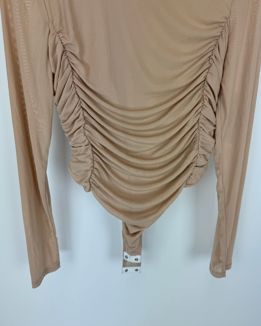 Tan Ruched Long Sleeve Bodysuit - Size 0/2