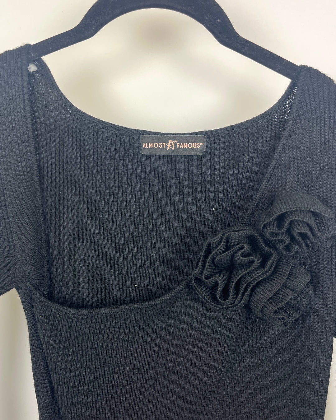 Black Long Sleeve Dress with Asymmetrical Neckline - Small