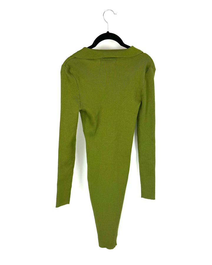 Olive Green Ribbed Dress With Ring Linked Cutout - Size 0/2