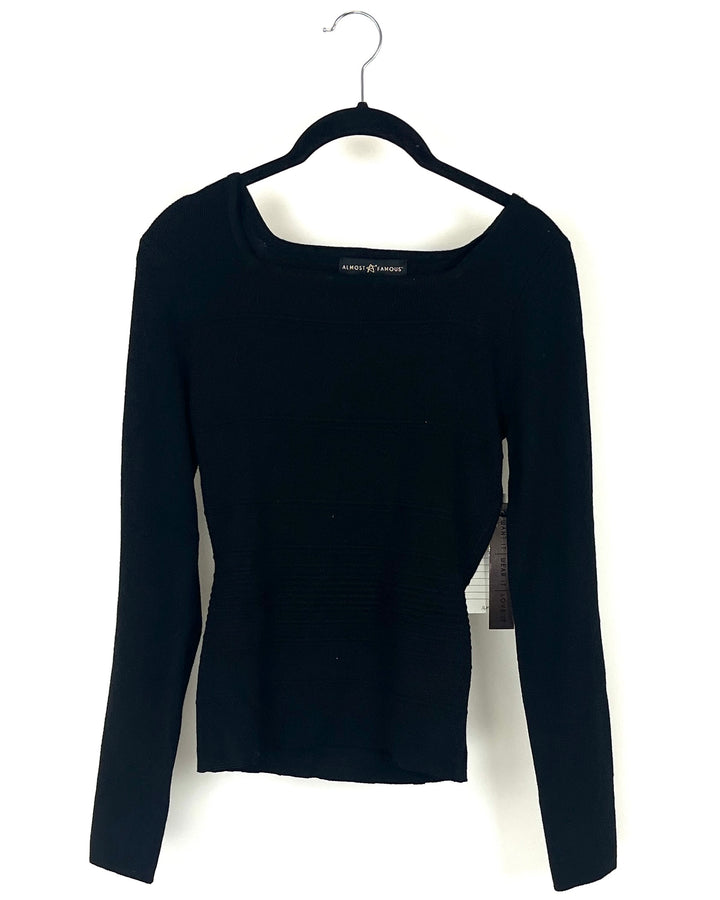 Black Striped Square Neck Top - Medium