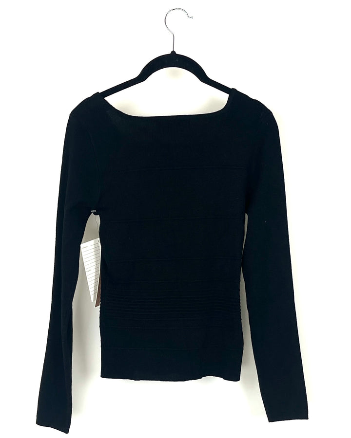 Black Striped Square Neck Top - Medium