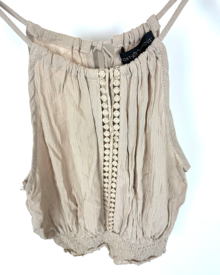 Beige Cutout High Neck Tank Top - Size 0/2