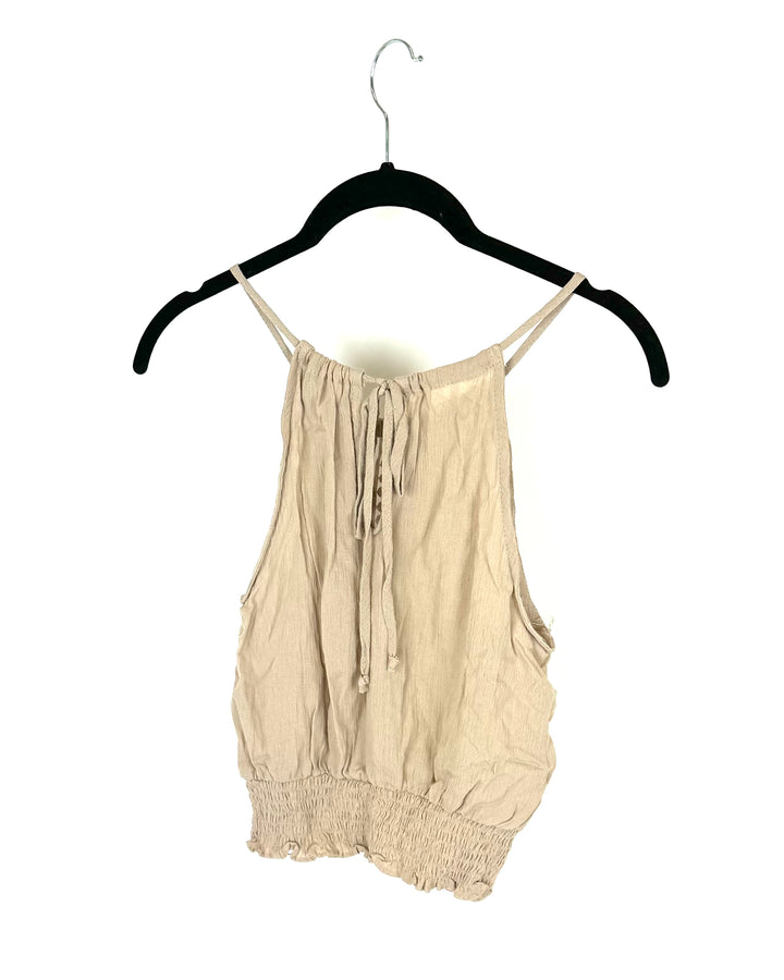 Beige Cutout High Neck Tank Top - Size 0/2