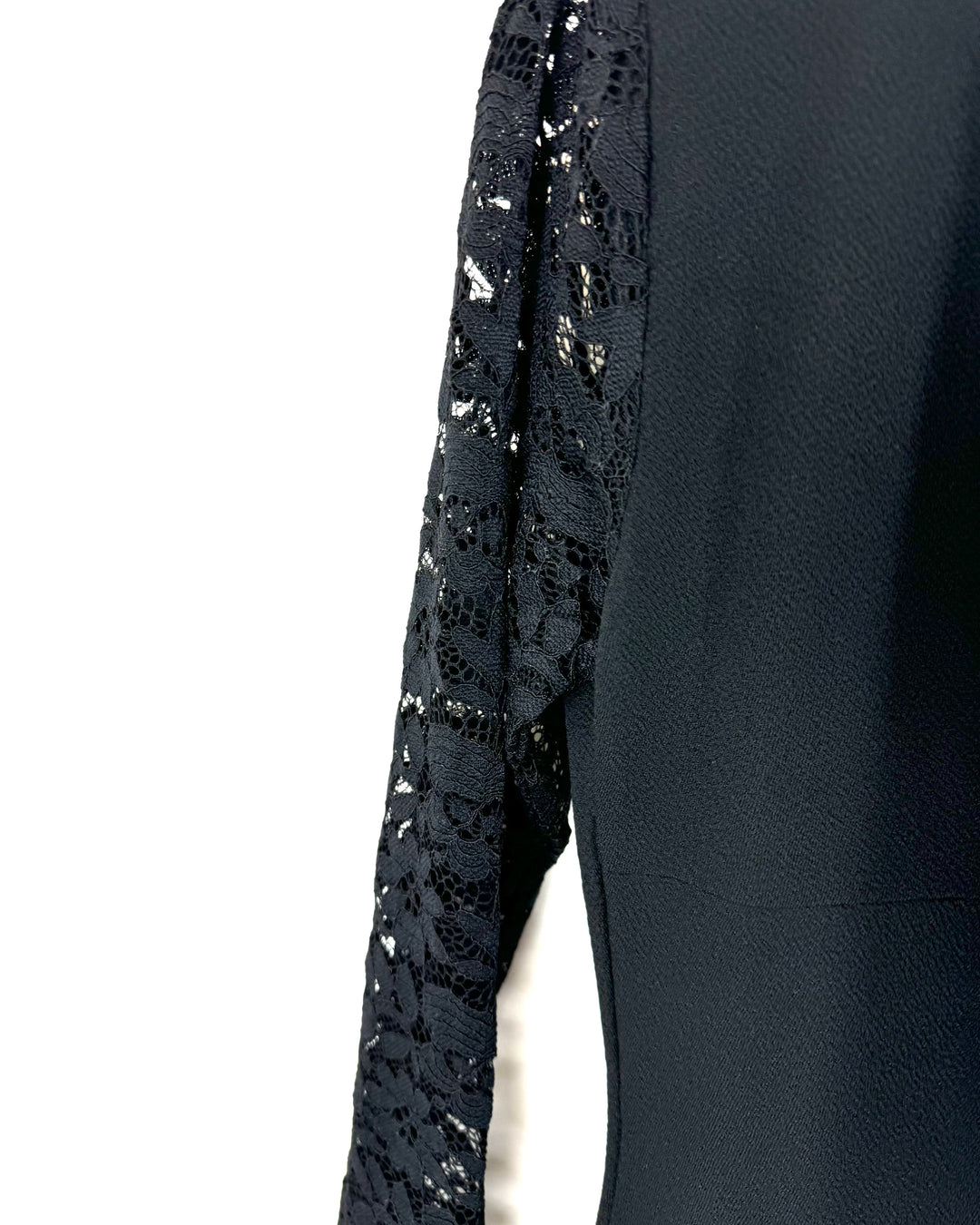 Black Cross Wrap Dress With Laced Long Sleeves - Size 4/6