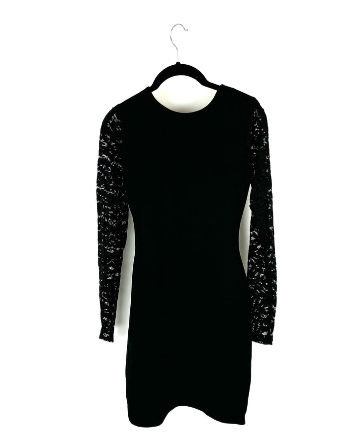 Black Cross Wrap Dress With Laced Long Sleeves - Size 4/6