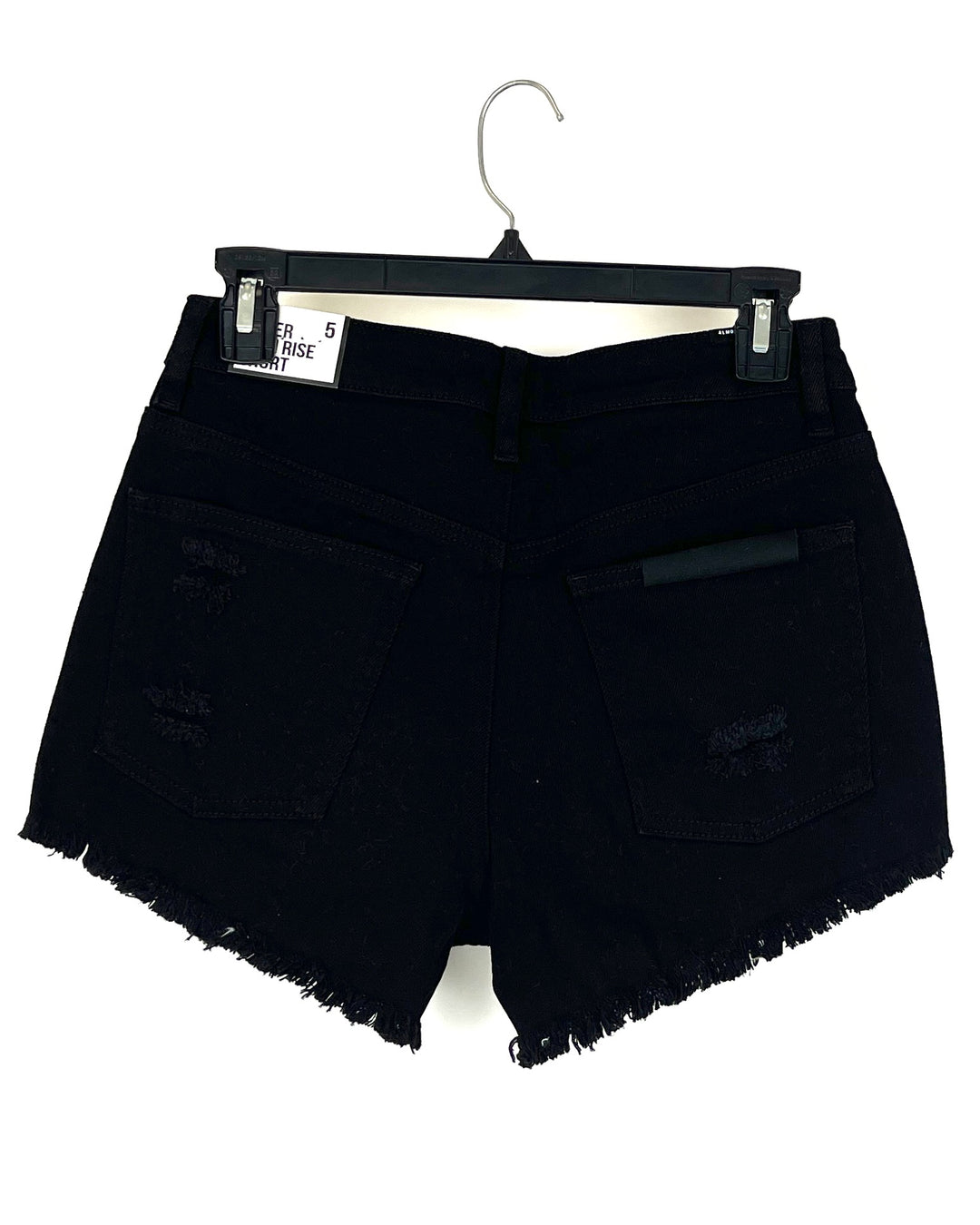 High Rise Black Distressed Denim Shorts - Size 0/2 and 2/4
