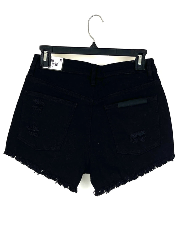 High Rise Black Distressed Denim Shorts - Size 0/2 and 2/4