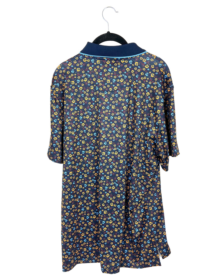 MENS Blue, Yellow, & Red Floral Printed Golf Shirt - Slim Fit Medium & Slim Fit Large