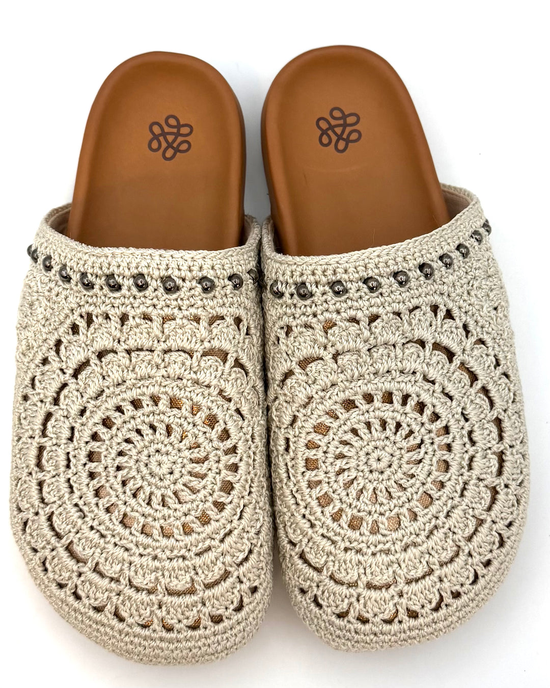 Ivory Crochet & Gold Clogs - Size 8 and 9