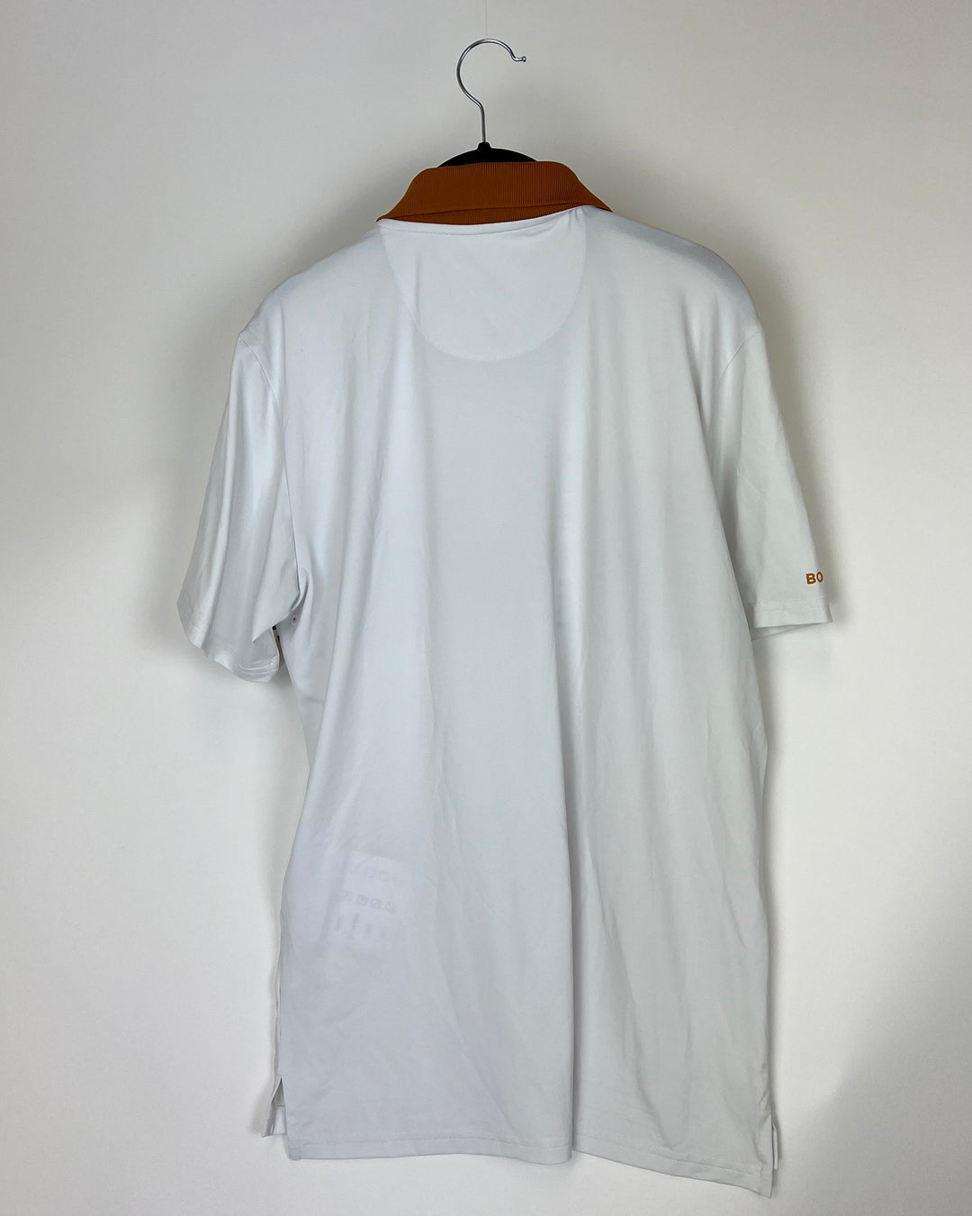 MENS White Golf Shirt with Gold and Burgundy Stripes -  Slim Large