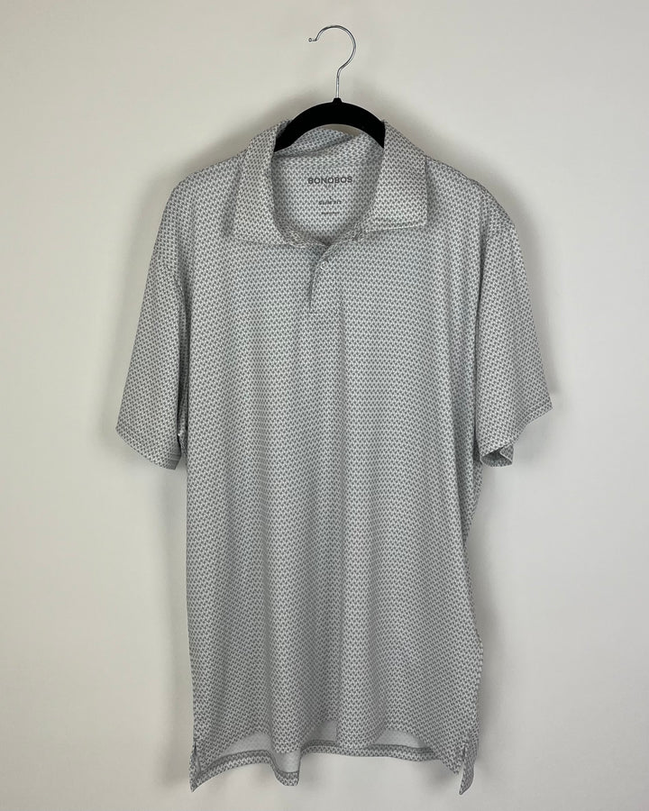 MENS Grey and White Box Pattern Golf Shirt - Slim Fit Large