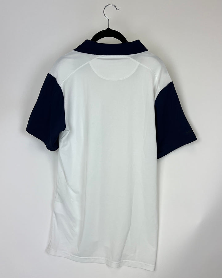 MENS White & Navy Blue Golf Shirt - Slim Medium