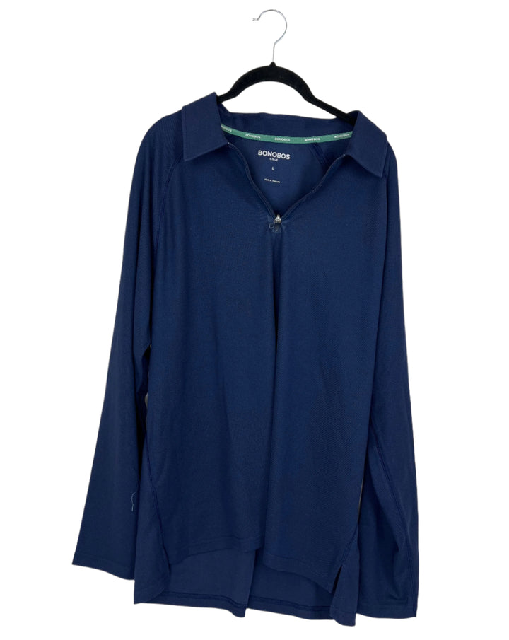 MENS Blue Zip Up Golf Shirt - Medium