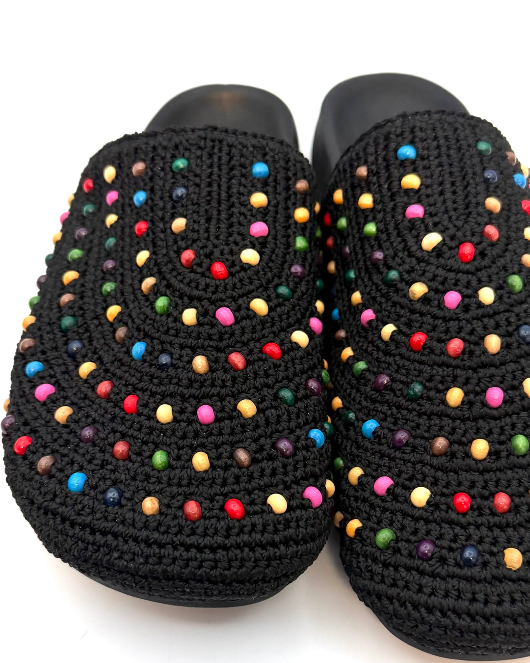 Black Crochet Colorful Bead Clogs - 7, 8, 9, 10 and 11
