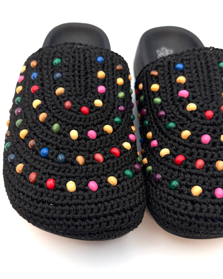 KIDS Black Crochet Colorful Bead Clogs - 1Y
