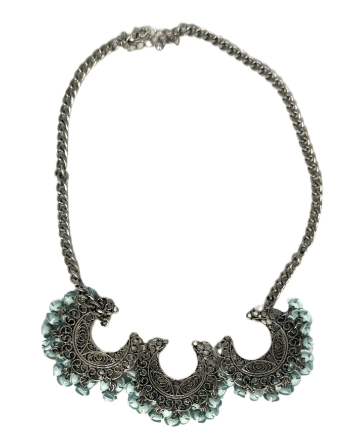 Silver And Blue Flower Statement Necklace