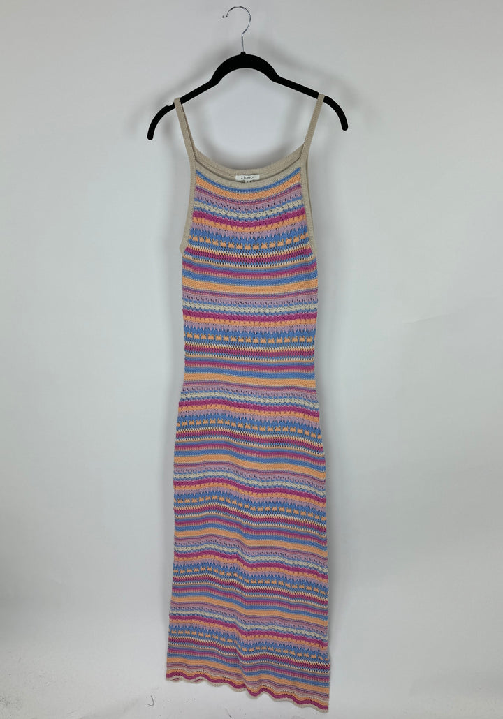 Colorful Crochet Striped Dress - Small