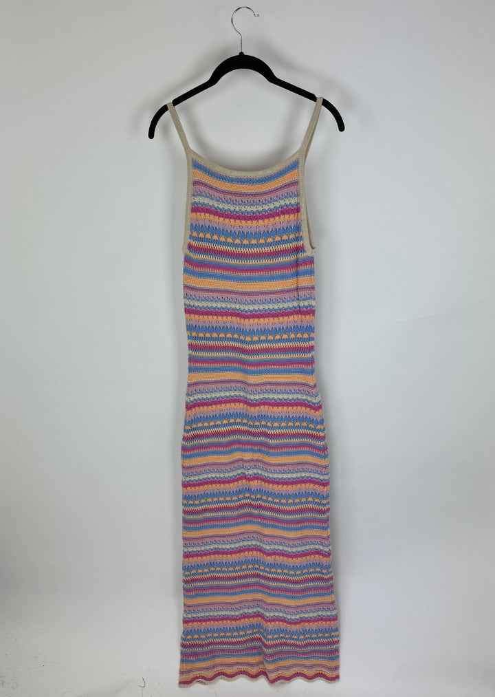 Colorful Crochet Striped Dress - Small