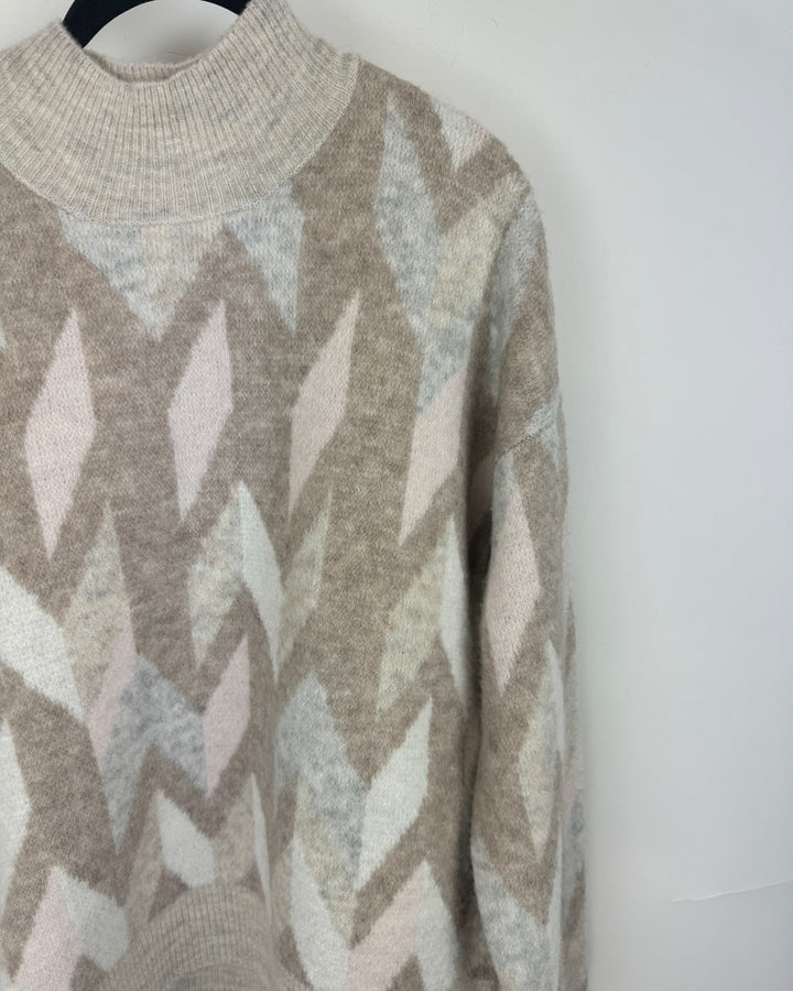 Beige Abstract Sweater - Medium