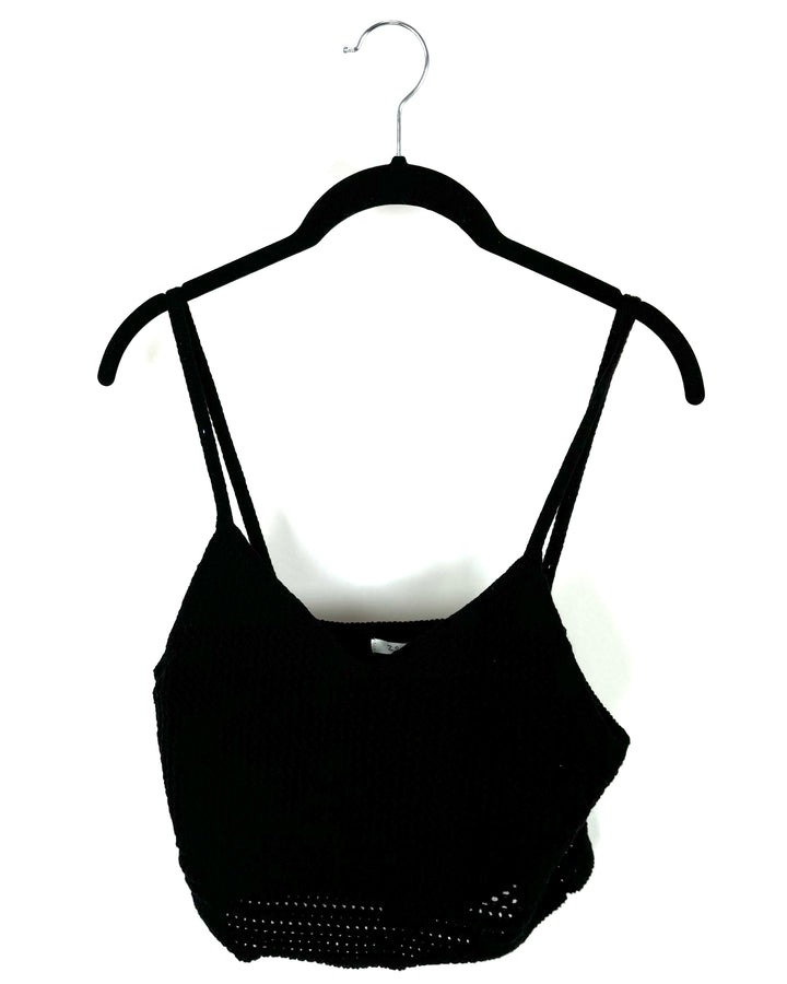 Black Cropped Crochet Tank Top - Small