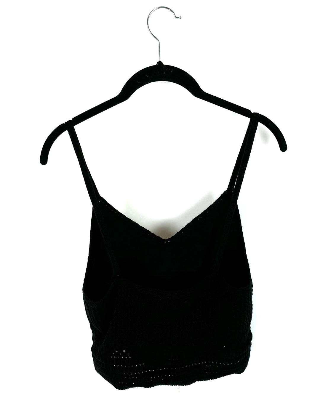 Black Cropped Crochet Tank Top - Small