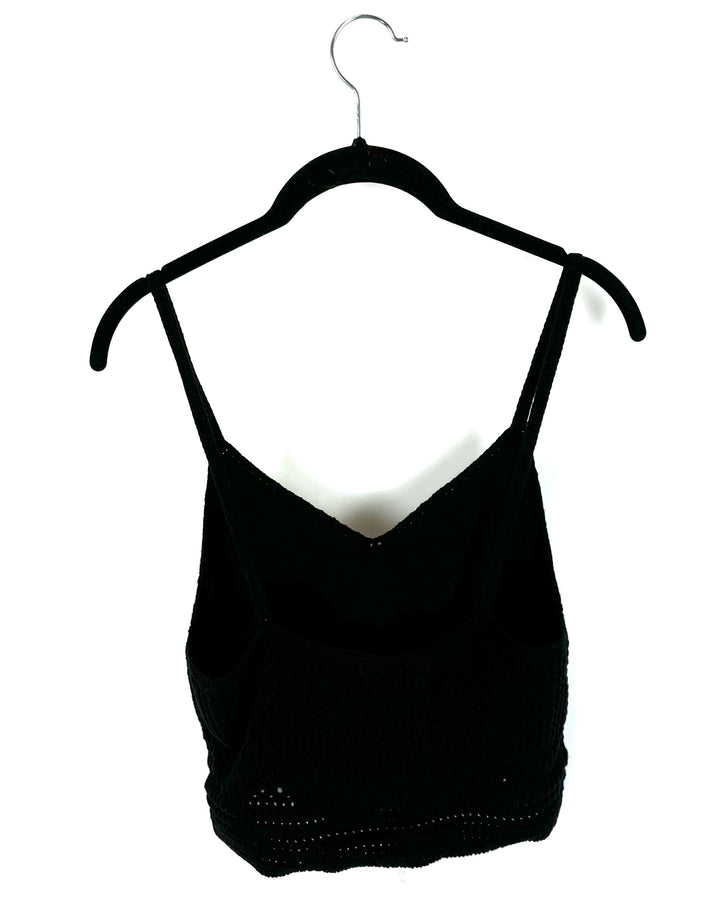 Black Cropped Crochet Tank Top - Small