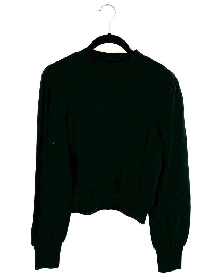 Black Cropped Mock Neck Long Sleeve Top - Small
