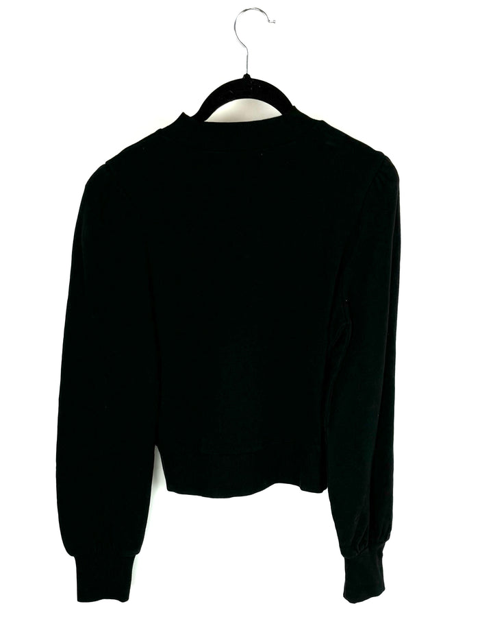 Black Cropped Mock Neck Long Sleeve Top - Small