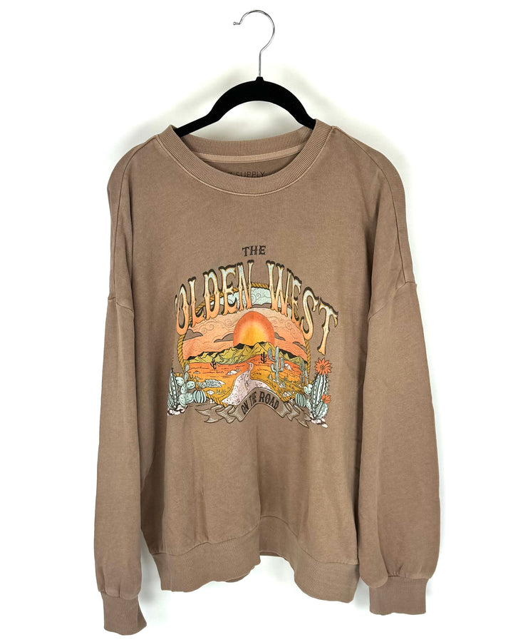 Brown Crewneck with Golden West Design - Size 4/6