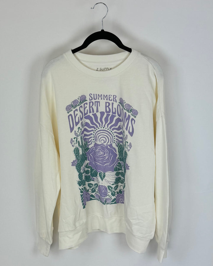 White Crewneck with Purple Roses - Size 4/6