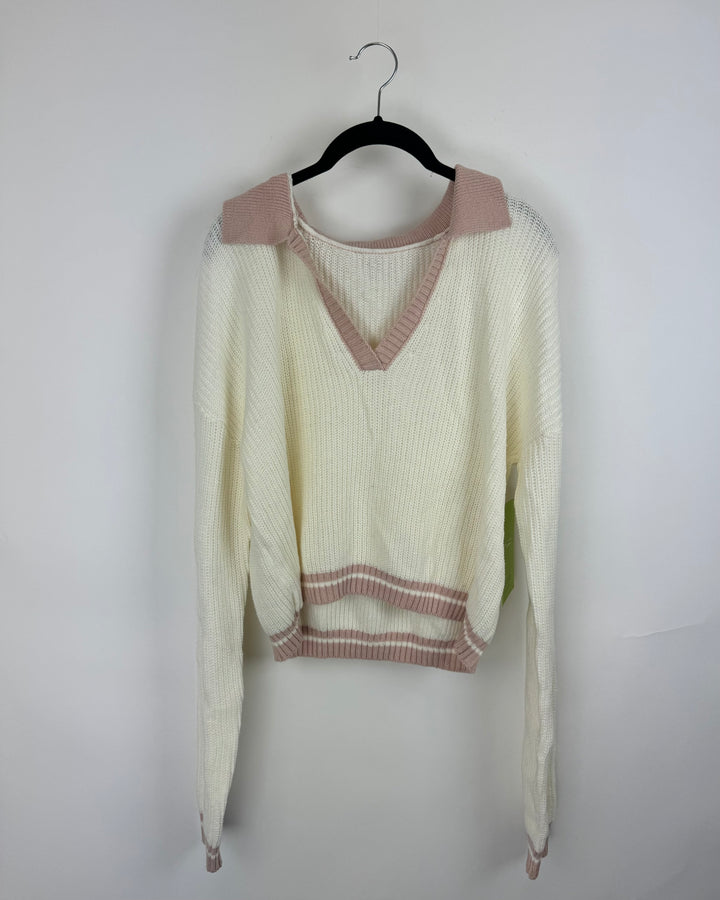 White and Pink Sweater - Medium
