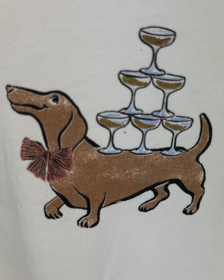 White T-Shirt with Dog and Glasses - Size 4/6