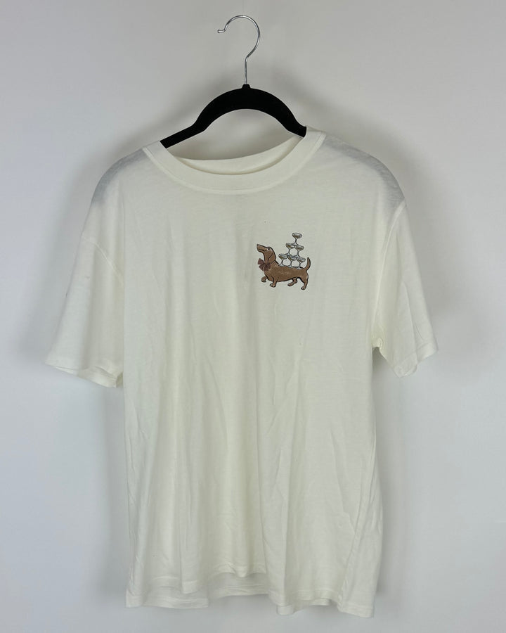 White T-Shirt with Dog and Glasses - Size 4/6