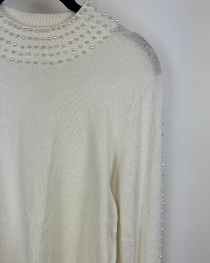 White Faux Pearl Sweater - Medium