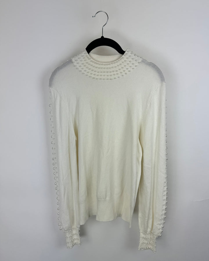 White Faux Pearl Sweater - Medium