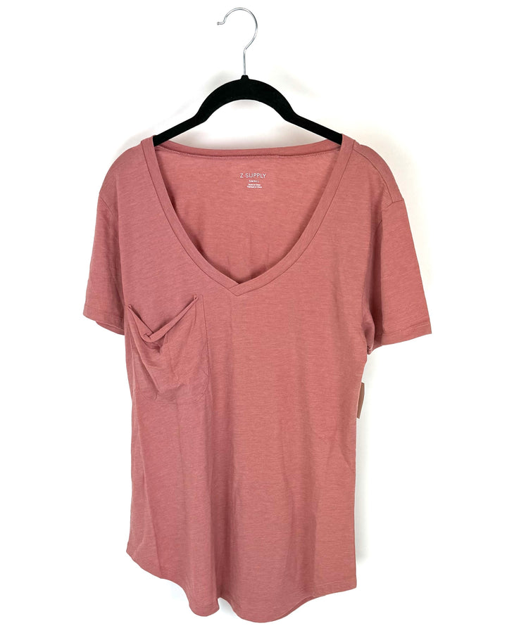 Rose Pink T-Shirt With Pocket - Small