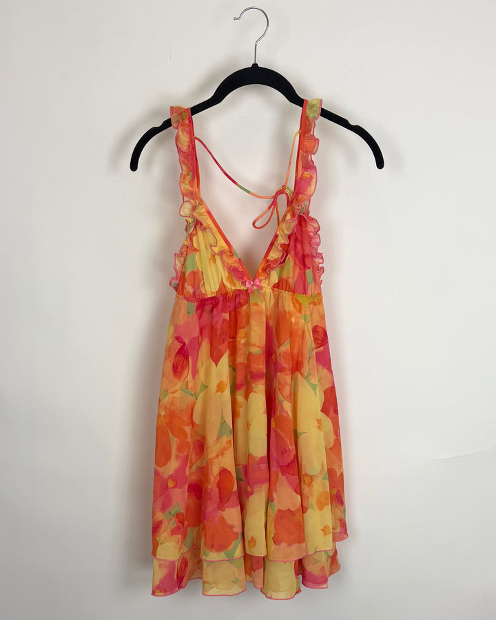 Pink and yellow floral babydoll dress - 0/2