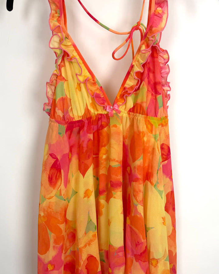 Pink and yellow floral babydoll dress - 0/2