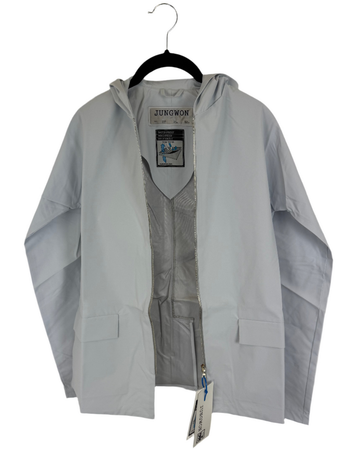 Pale Blue Raincoat With Hood - Size 0 - 8