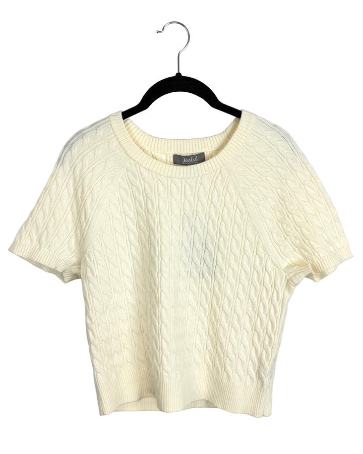 Cream Cable Knit Short Sleeve Sweater - Size 4/6