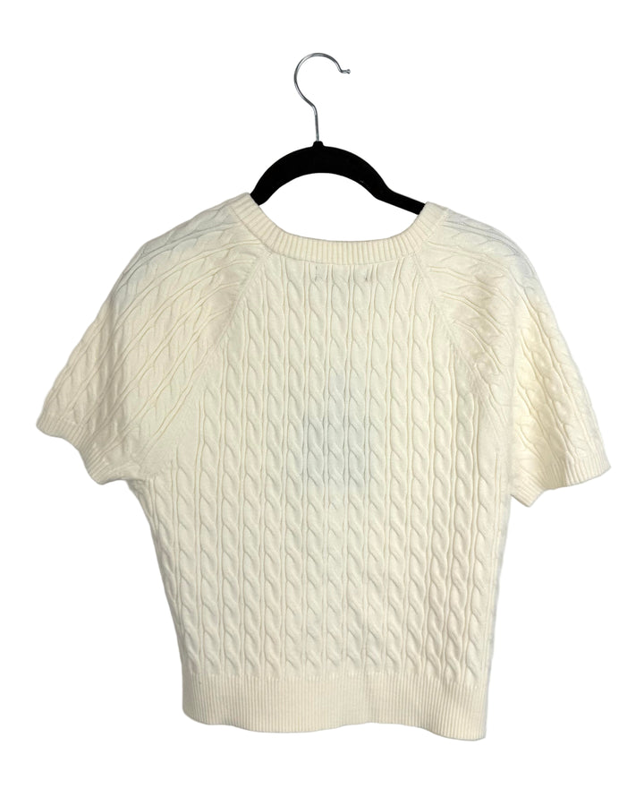 Cream Cable Knit Short Sleeve Sweater - Size 4/6