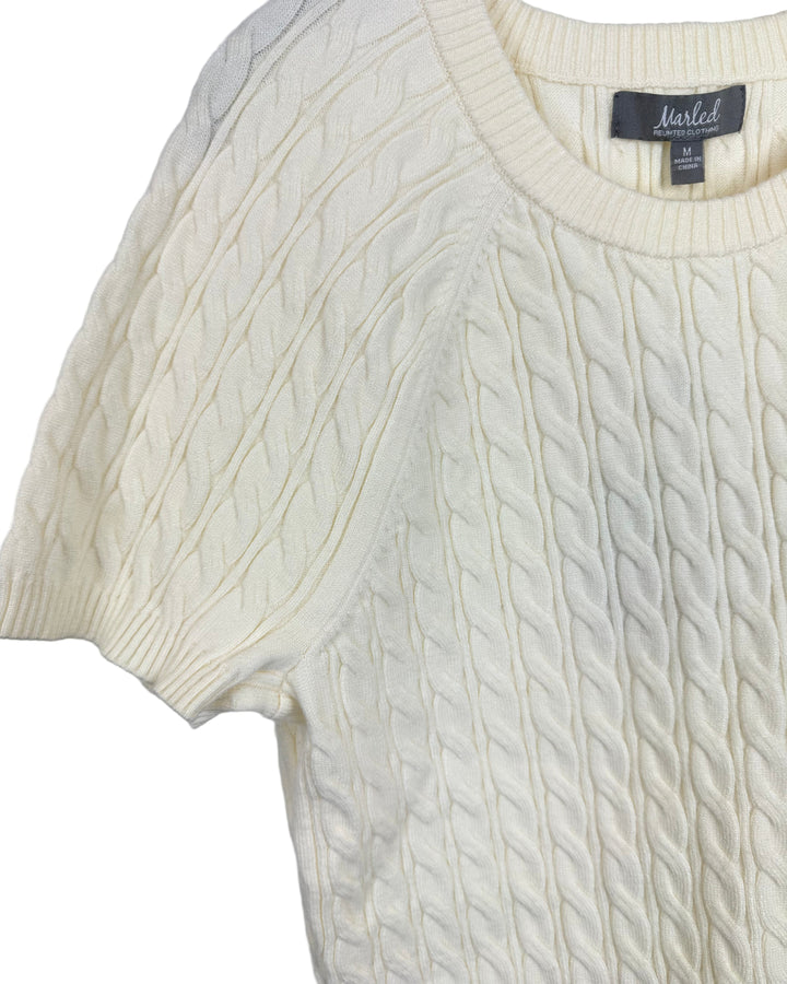 Cream Cable Knit Short Sleeve Sweater - Size 4/6