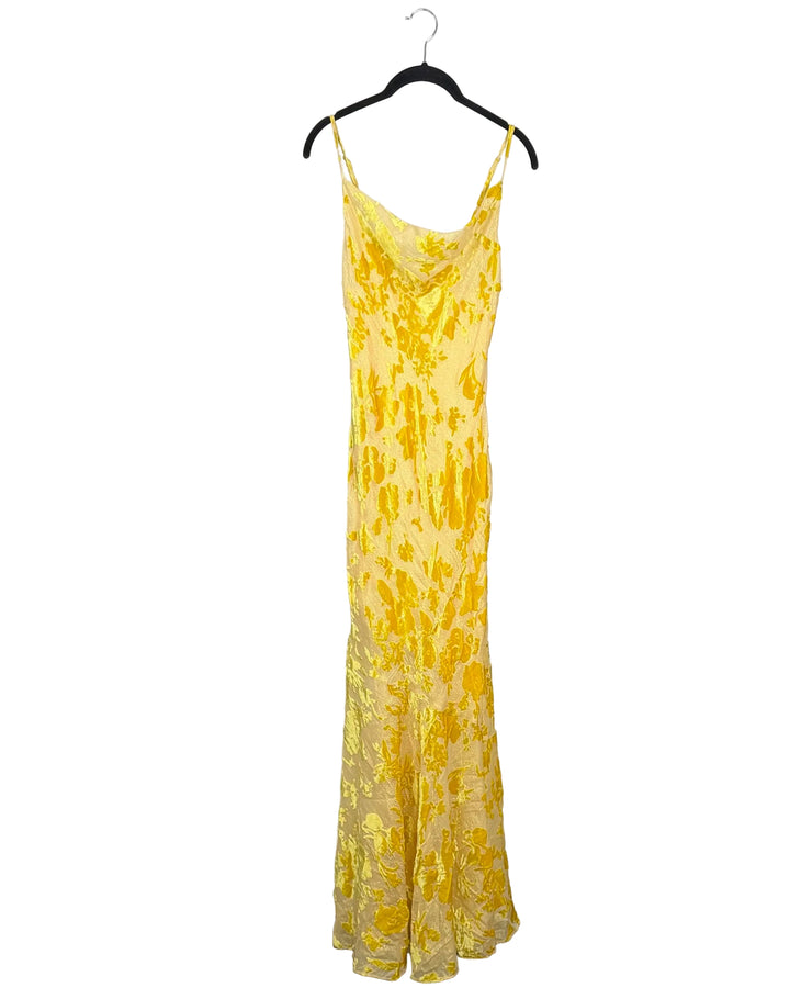 Yellow Velvet Floral Lace Gown - Size 0/2 and 2/4