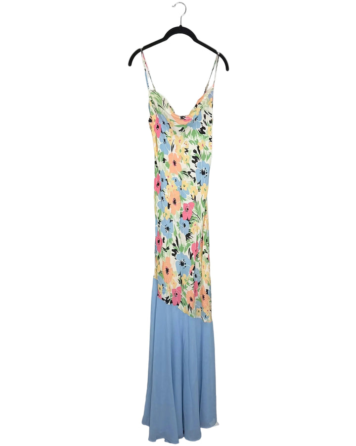 Blue and floral print sleeveless maxi dress - 2/4