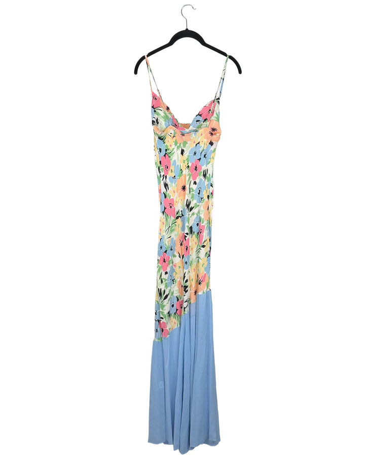 Blue and floral print sleeveless maxi dress - 2/4