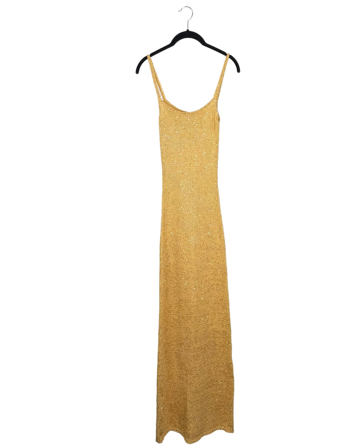 Burnt Yellow Sequin Knit Dress -  Size 0/2