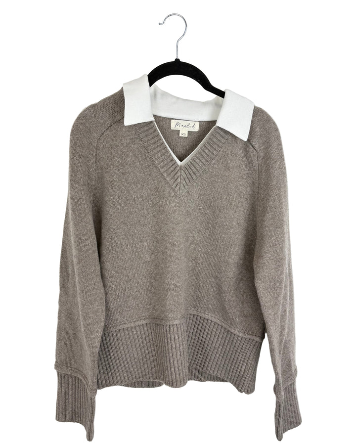 Taupe Heather Collared Sweater- Size 00/0