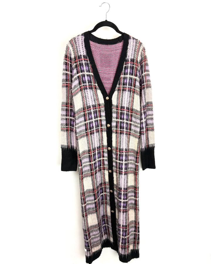 Long Plaid Cardigan - Size 4/6