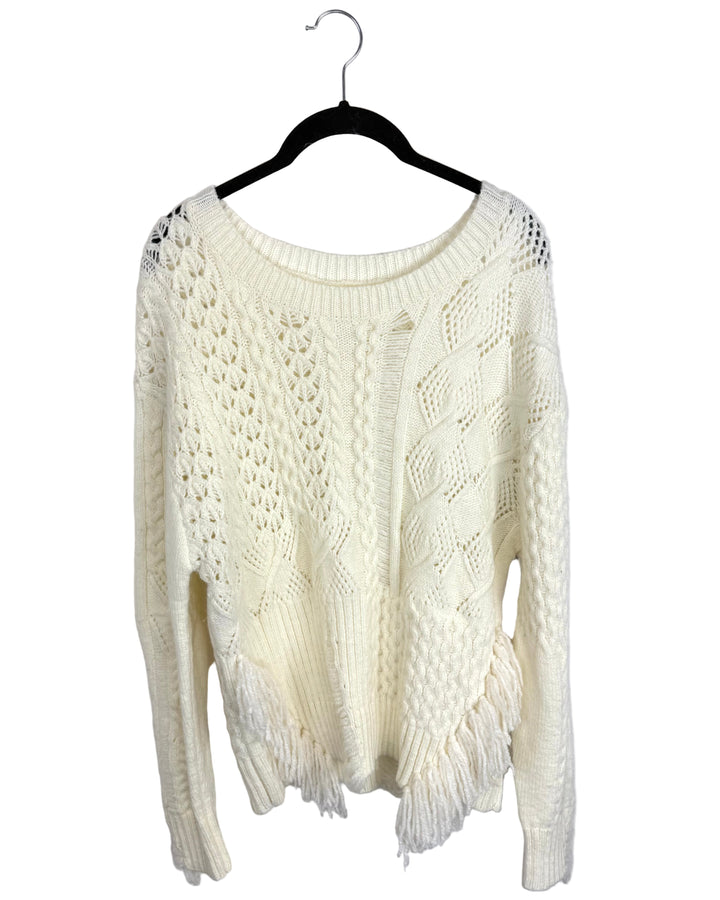 Cream knitted fringe sweater - size 8/10