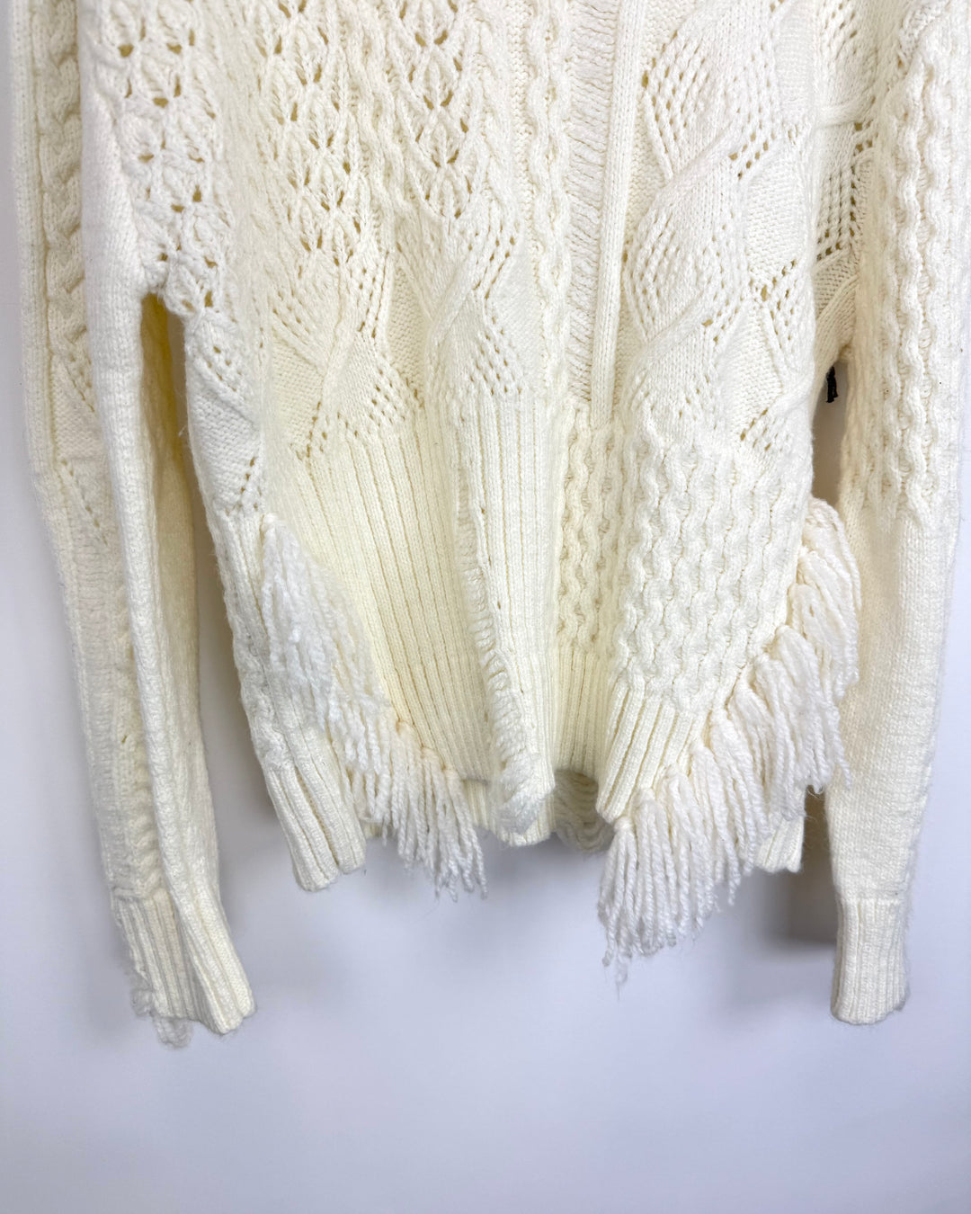 Cream knitted fringe sweater - size 8/10